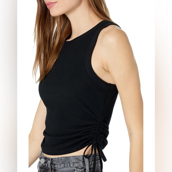 1.STATE Side Seam Rouched Tank Women's Clothing Rich Black: L - Picture 3 of 7